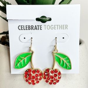 NWT celebrate together oversized red green and gold cherry dangling earrings